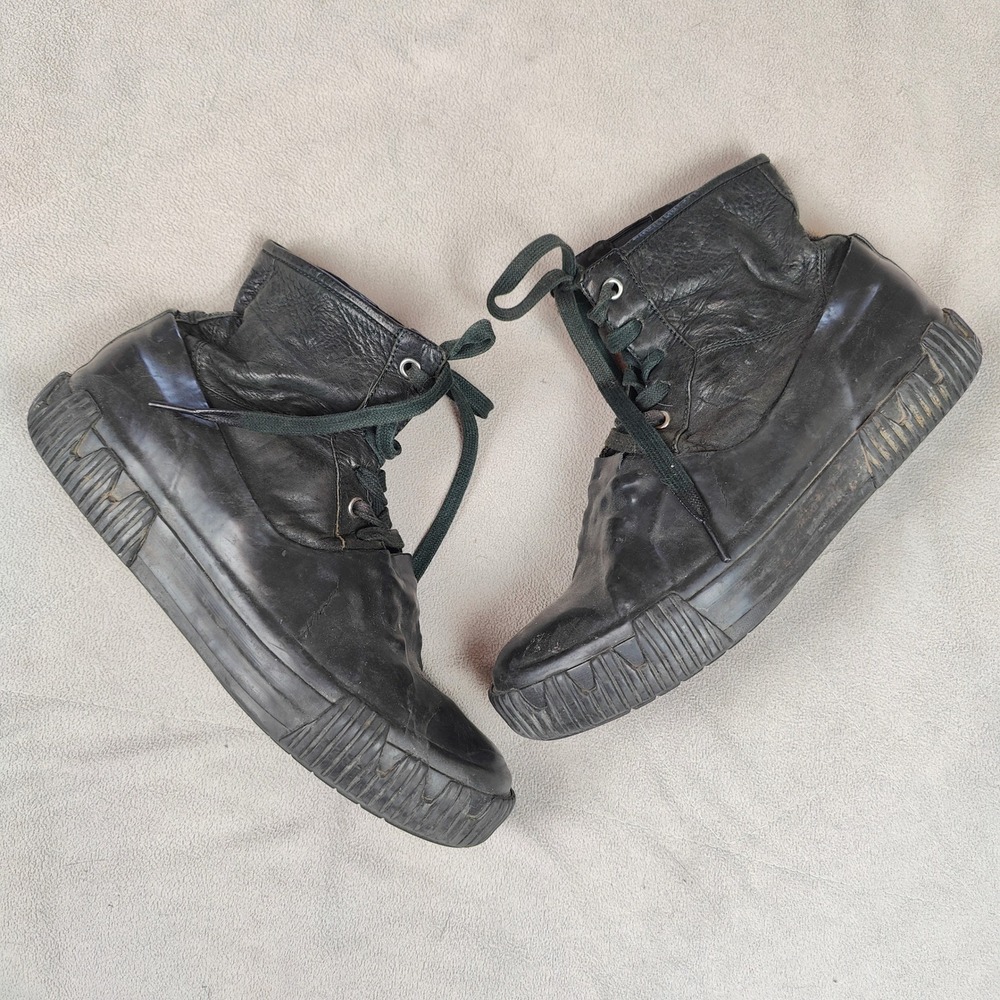 BOTH Black Leather Rubberized High Top Sneakers Mens 41 Lace-Up Waterproof Shoes